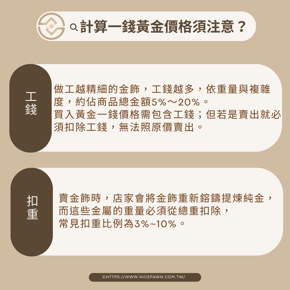 計算一錢黃金價格須注意事項